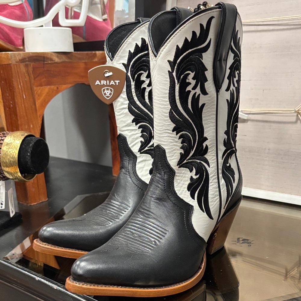 Ariat Black and White Embroidered Western Boots